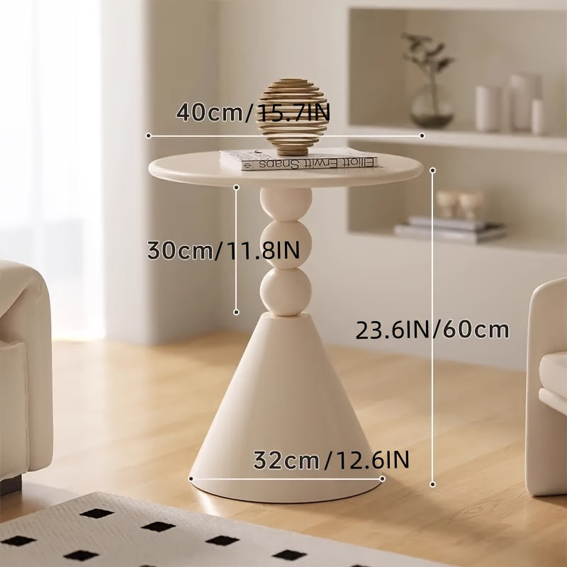 Round Side Table Creamy White Metal Nordic Style Portable Living Room Balcony Bedside