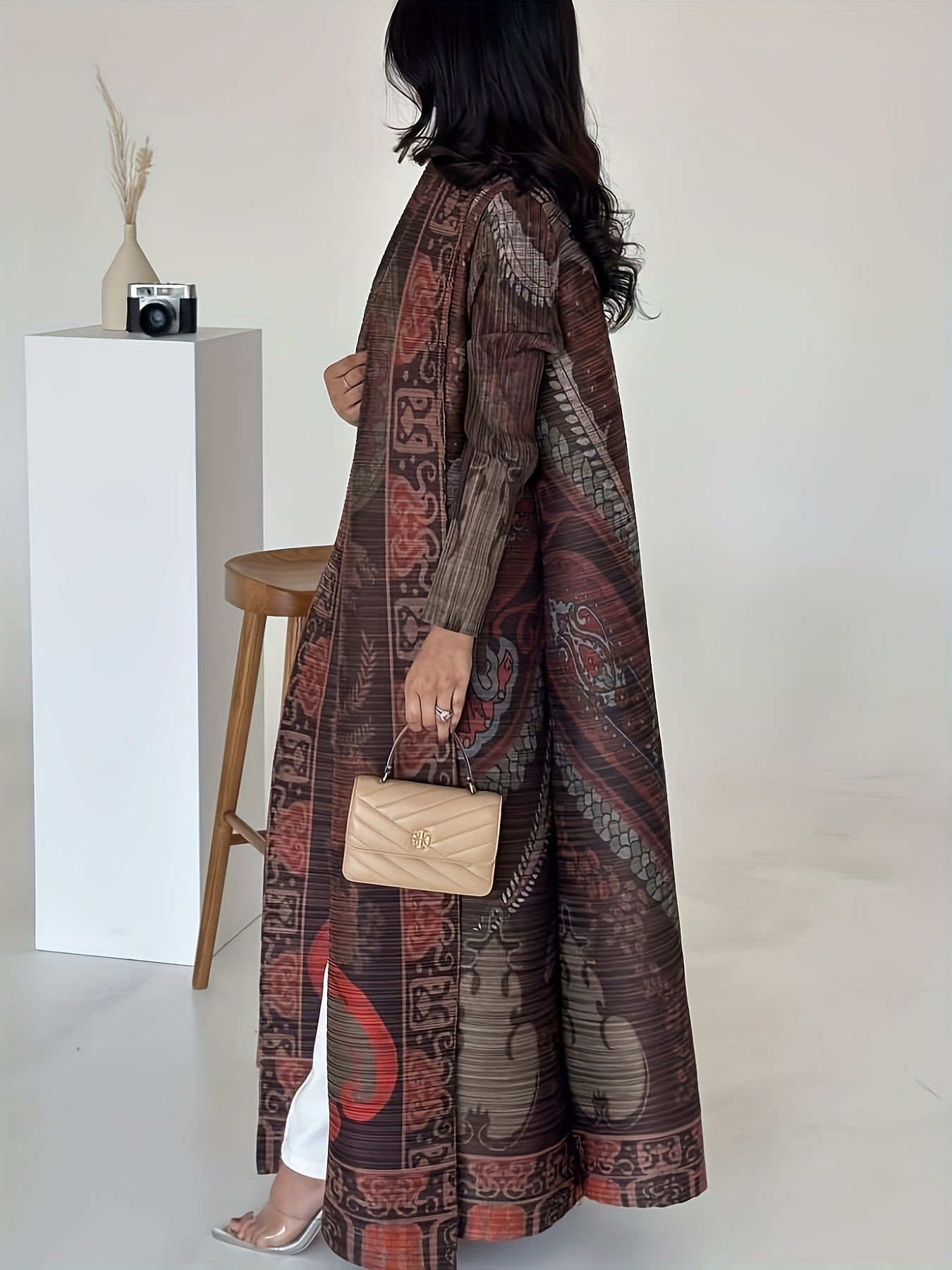 Abaya kaftan de estampado floral para mujer, bata larga, talla plus, tela transpirable