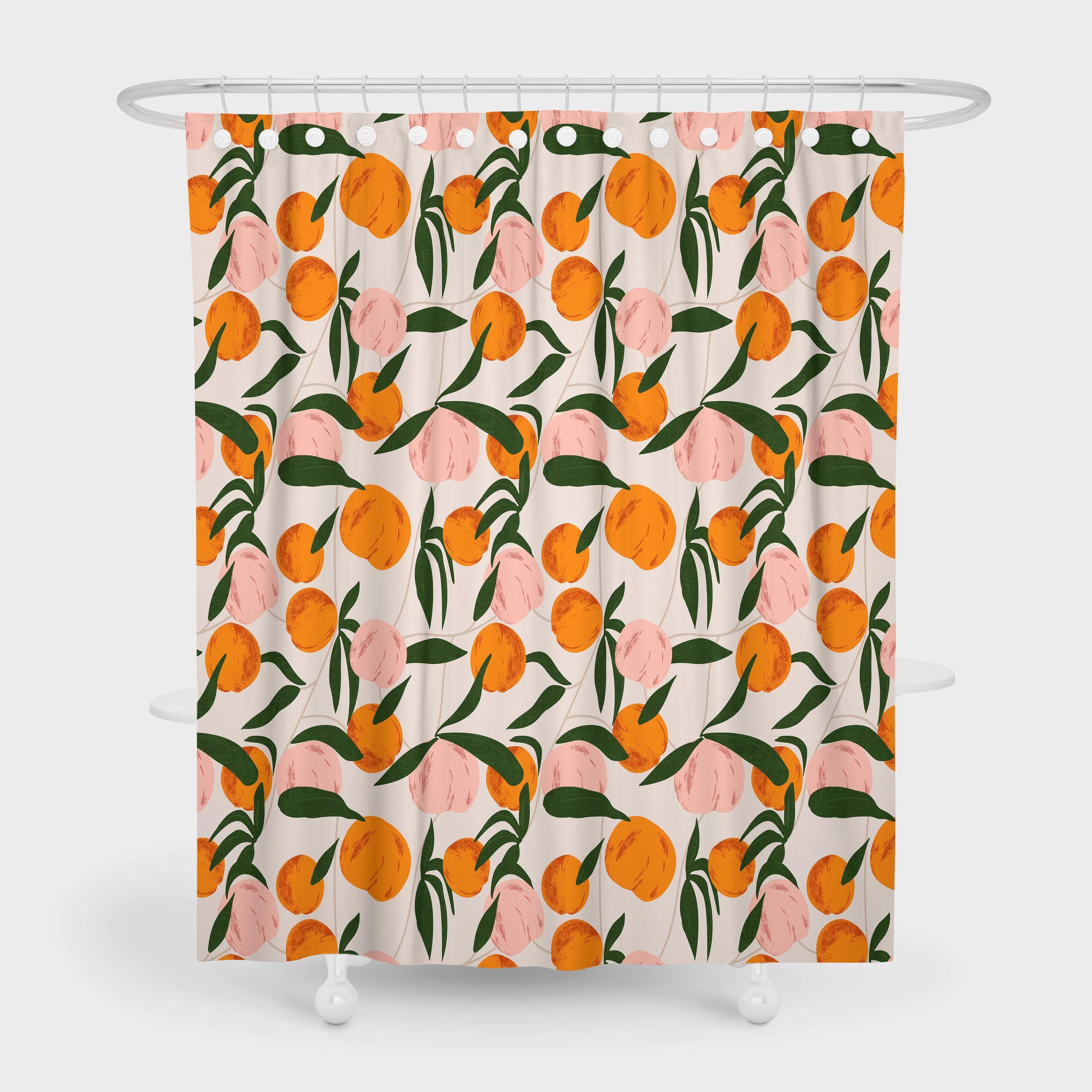 Peach Cartoon Shower Curtain Waterproof with 12 Hooks Bathroom Decor