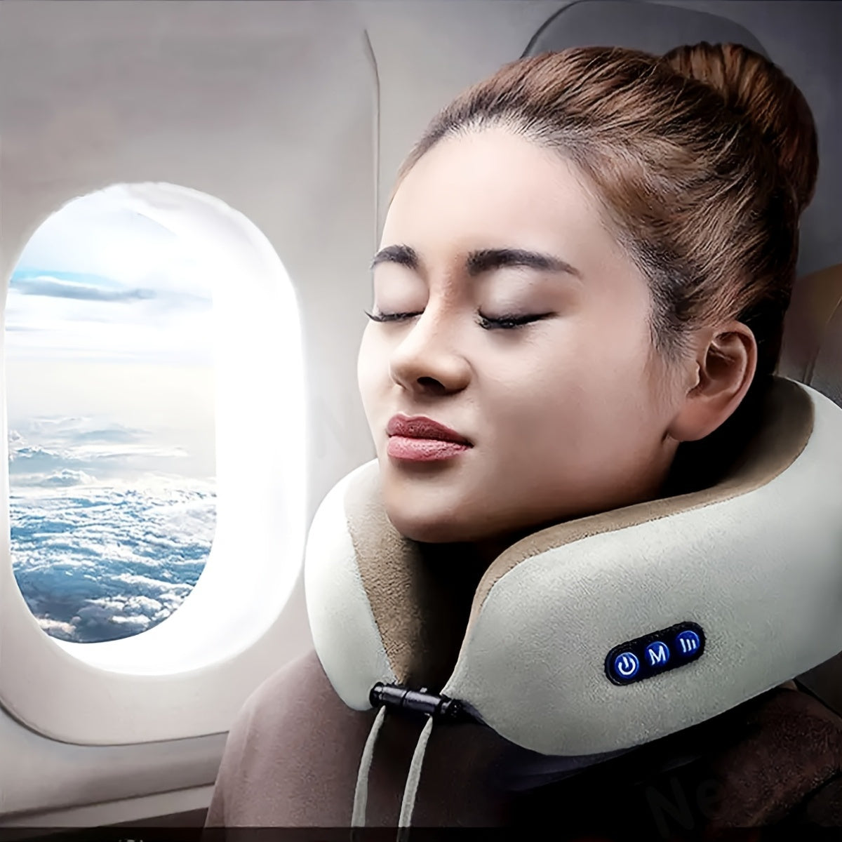Travel Neck Pillow with Massage Function and Rechargeable Battery for Office and Travel