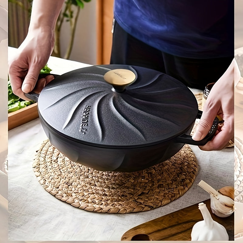 Olla de hierro fundido pre-sazonada de 27cm con tapa para horno de gas, parrilla y cocina