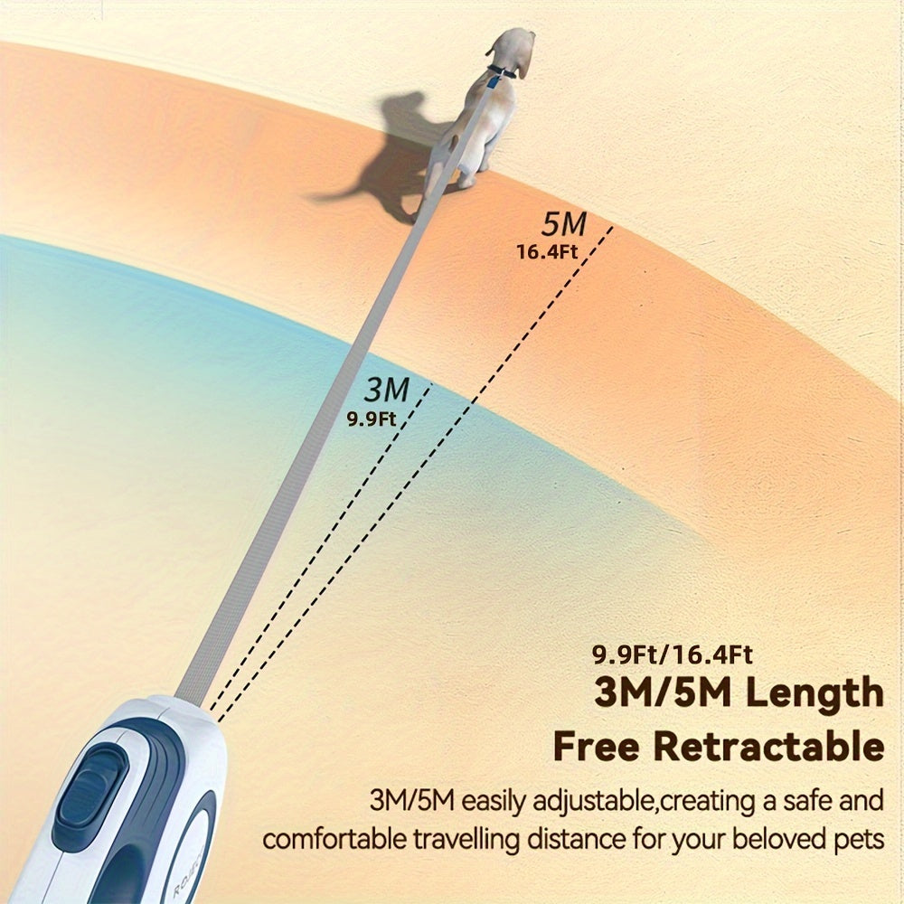 4.88m Automatic Retractable Dog Leash Nylon 16-Foot for Small to Large Dogs Blue White