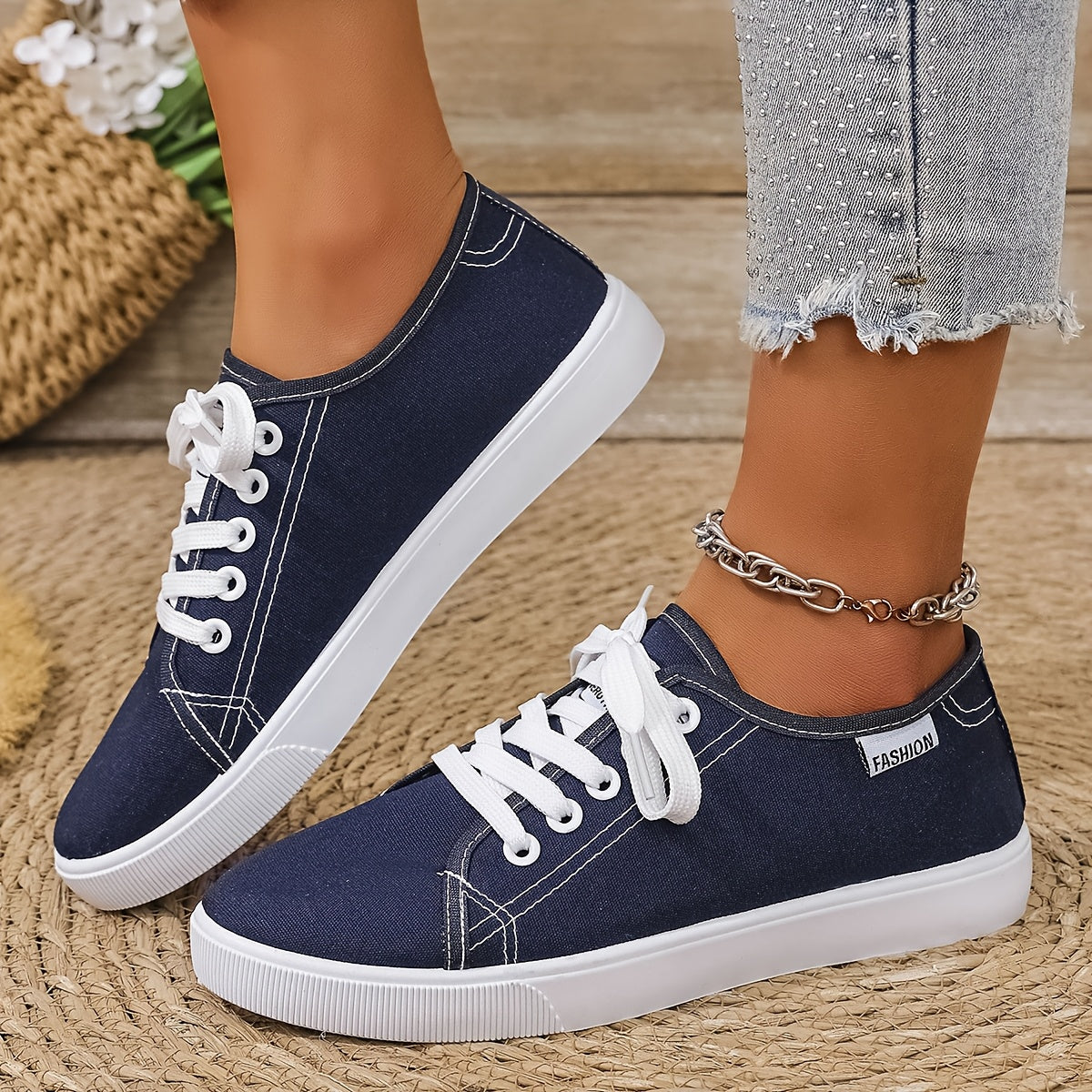 Women's Slip-On Sneakers Soft Fabric Upper Non-Slip Sole Black White Casual Shoes