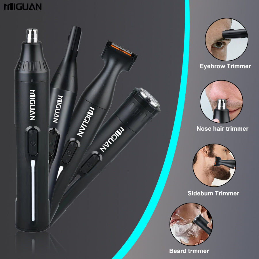 4-in-1 Professional Grooming Kit USB Rechargeable Nose Ear Trimmer Beard Razor Black 500mAh