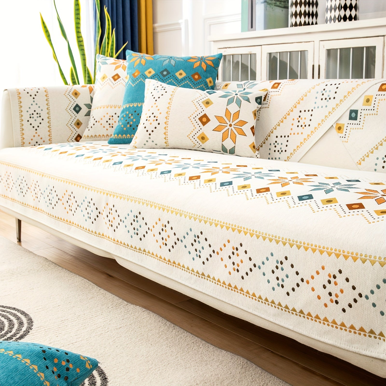 Bohemian Embroidered Sofa Slipcover with Pillowcase and Cushion Covers for Living Room and Bedroom