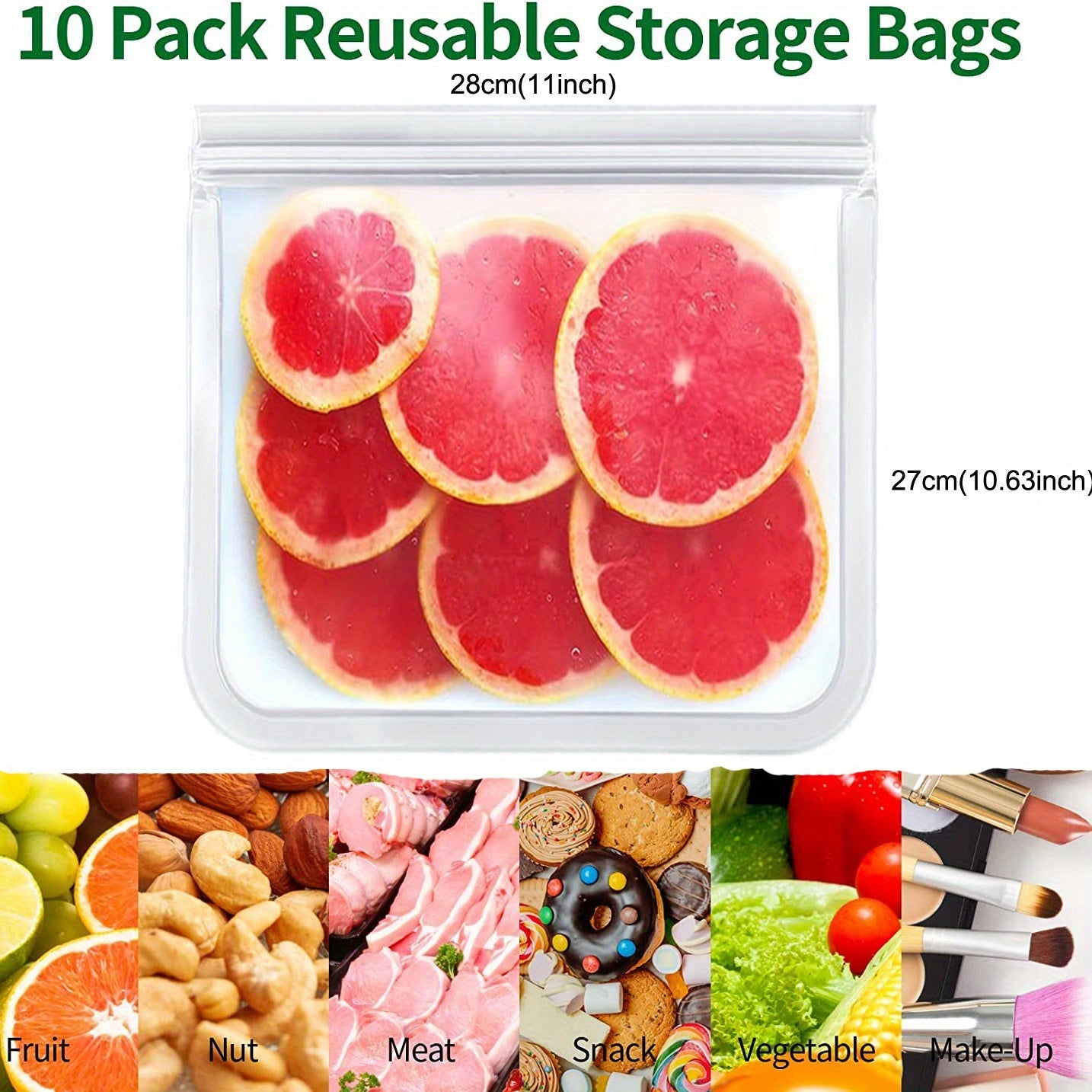Reusable Silicone and Plastic Free Freezer Bags Set of 10 Leakproof BPA-Free Food Storage Bags for Meat Snacks and Organizing
