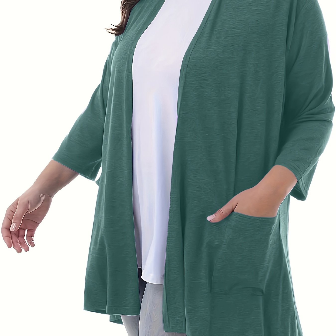 Plus Size Women's Open Front Cardigans Long Sleeve Solid Color Spring Fall