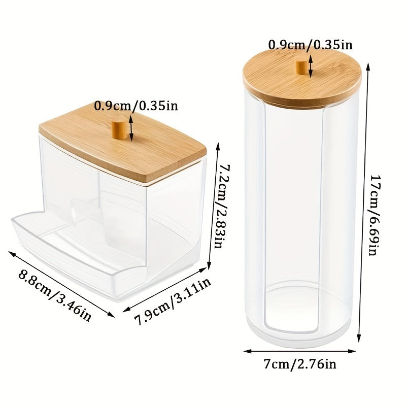 Acrylic Bathroom Swab Dispenser Set with Bamboo Lids for Home Organization