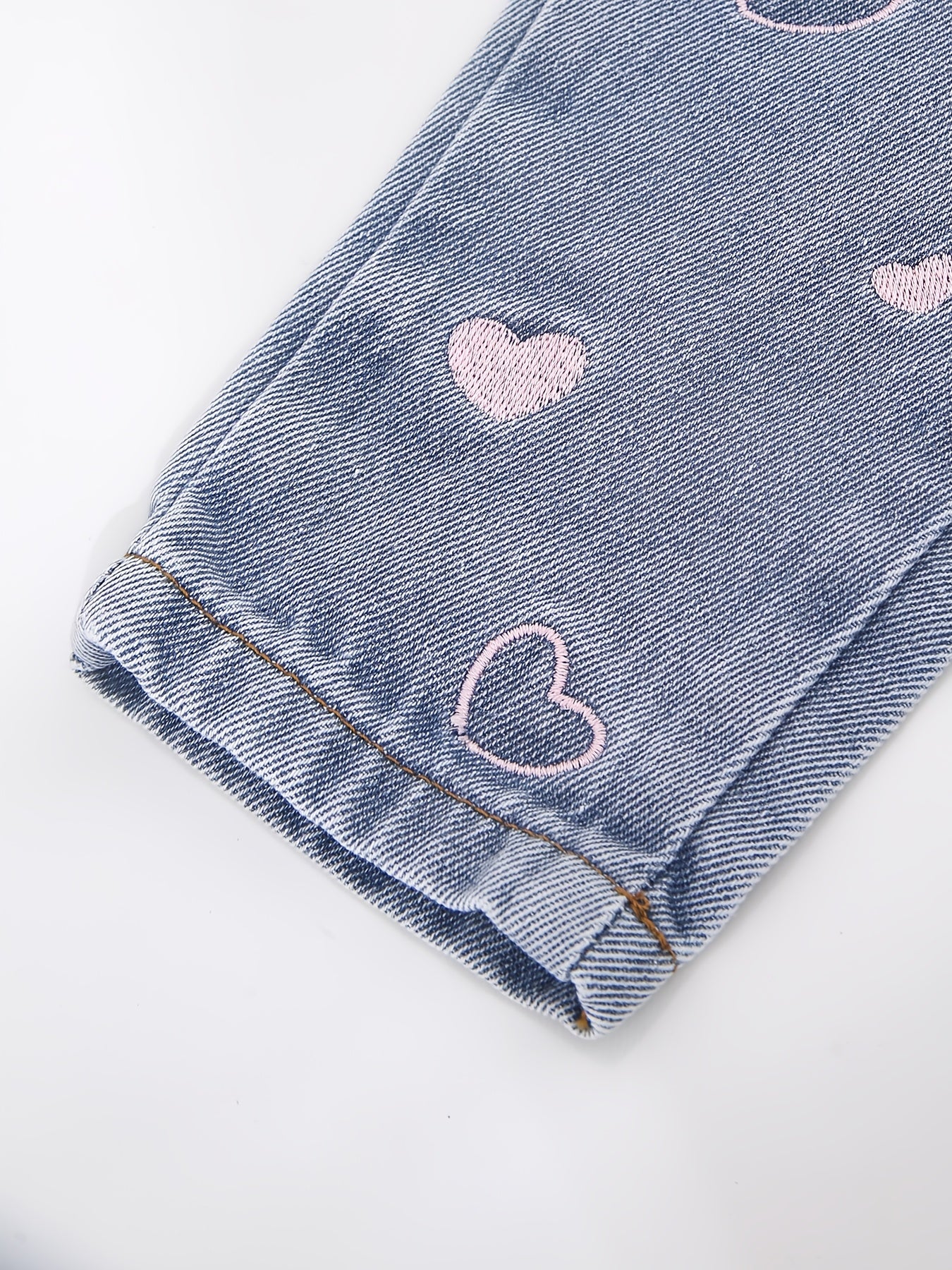 Джинсы для девочек с вышивкой в виде сердца, из смеси вискозы, моющиеся в машине, для весны и осени