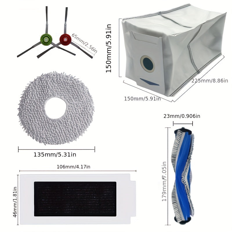 19-Donali changyutgich aksessuarlar to'plami ECOVACS T30 OMNI T30 PRO DDX14 M12 Pro+ uchun, asosiy yon qopqoq, filtr, mop, changyutgich sumkasi bilan