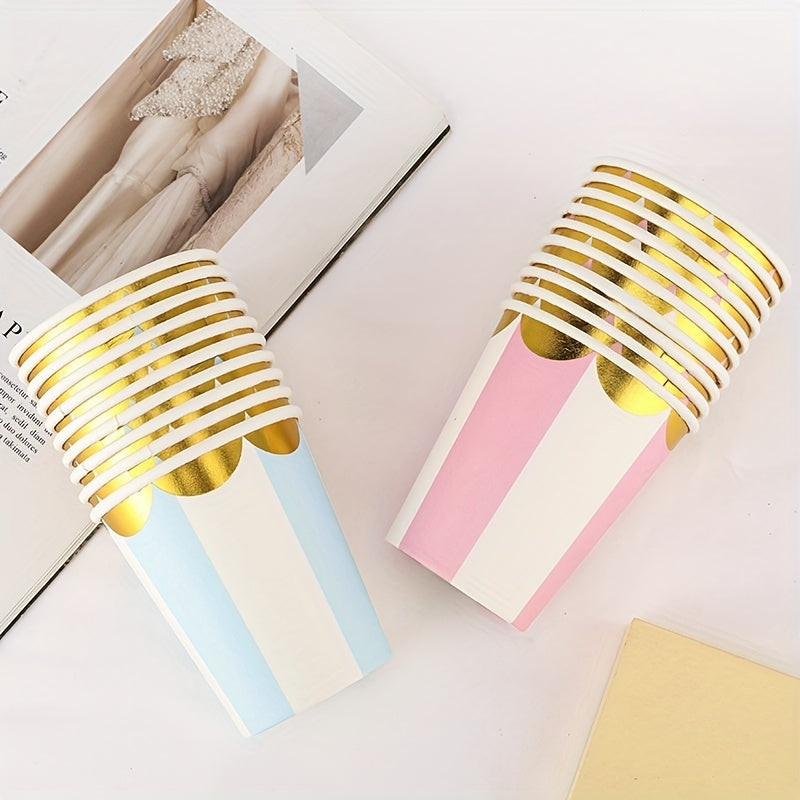 To'y marosimlari uchun zamonaviy chiziqlar bilan bir marta ishlatiladigan qog'oz stakanlar - izolyatsiyalangan, sovutilgan ichimliklar va yo'lda, qog'oz stakanlar uchun ideal