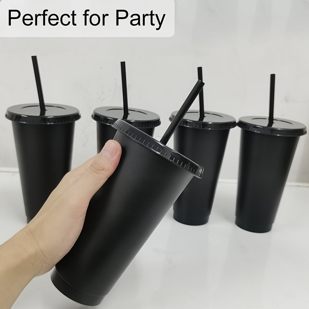 10 Pack Reusable Plastic Tumblers with Lids and Straws 24oz Leak-Proof Party Drinkware