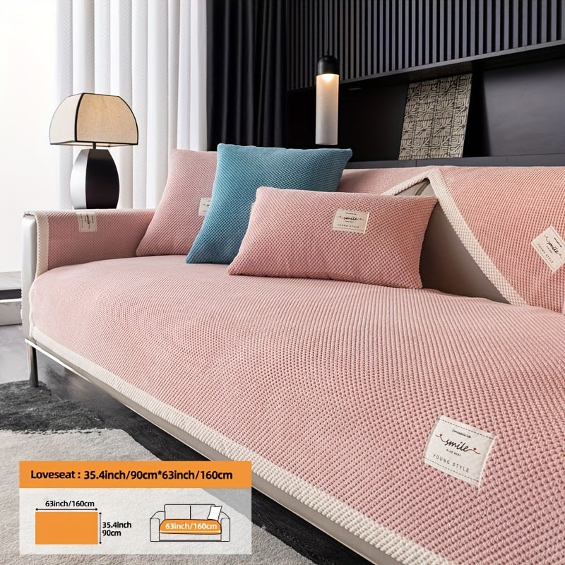 Hozirgi zamonaviy plush divan qopqog'i, barcha fasllar uchun korduroy chekkali