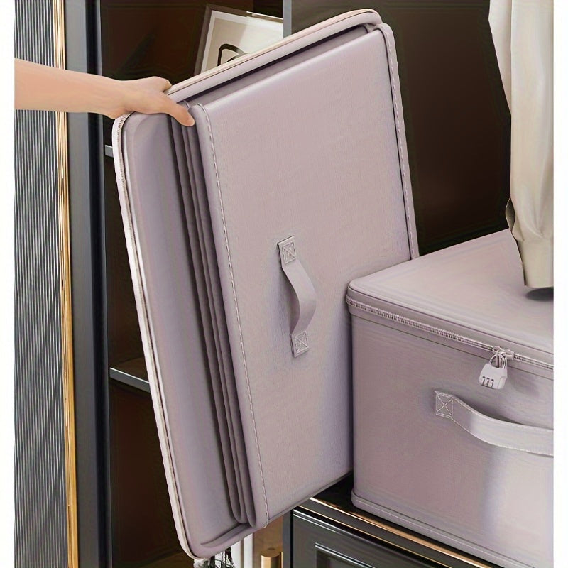 Large Lavender Fabric Storage Box with Lock for Clothes Quilts Documents Under-Bed