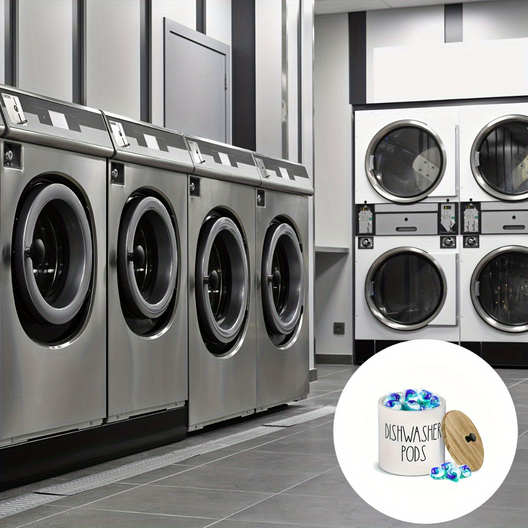 Rustic Dishwasher Pod Holder With Lid Laundry Detergent Storage Kitchen Organizer