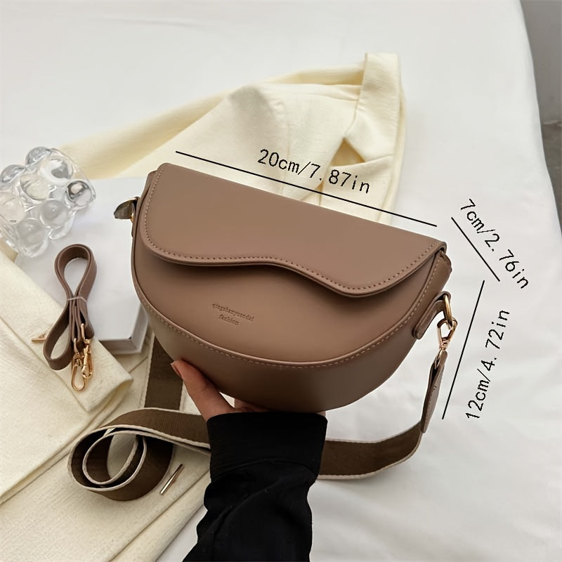 Solid Color Saddle Bag Crossbody Shoulder Bag PU Retro Style Black Khaki Coffee