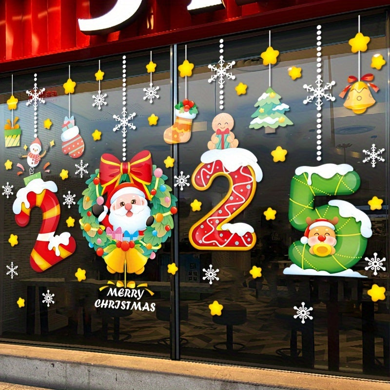 Set of 2 Christmas Window Clings Holiday Decor Reusable Santa and Gift Decals