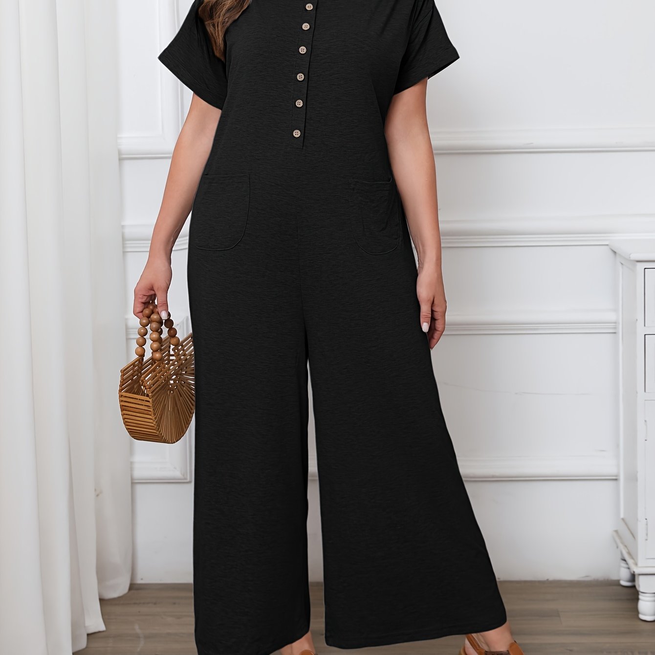 Women's Plus Size Casual Jumpsuit Polyester Long Sleeve Solid Spring Summer Vacation Wear