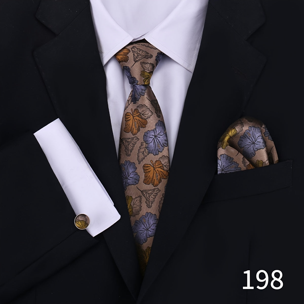Men's Plaid Tie Set with Cufflinks and Handkerchief for Wedding and Formal Wear