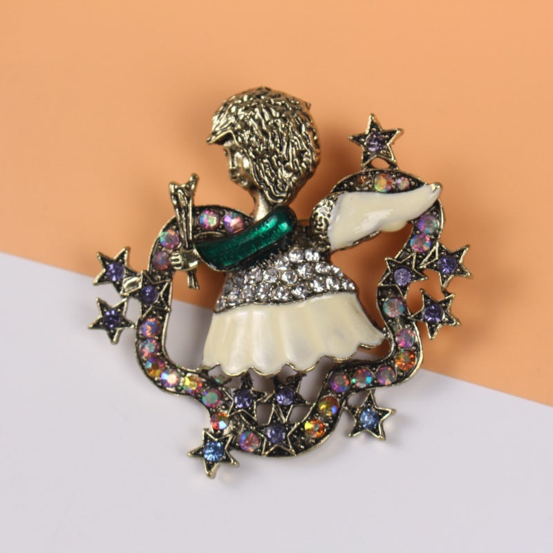 Vintage Cherub Brooch Rhinestones Retro Fairy Gift for Casual or Formal Wear