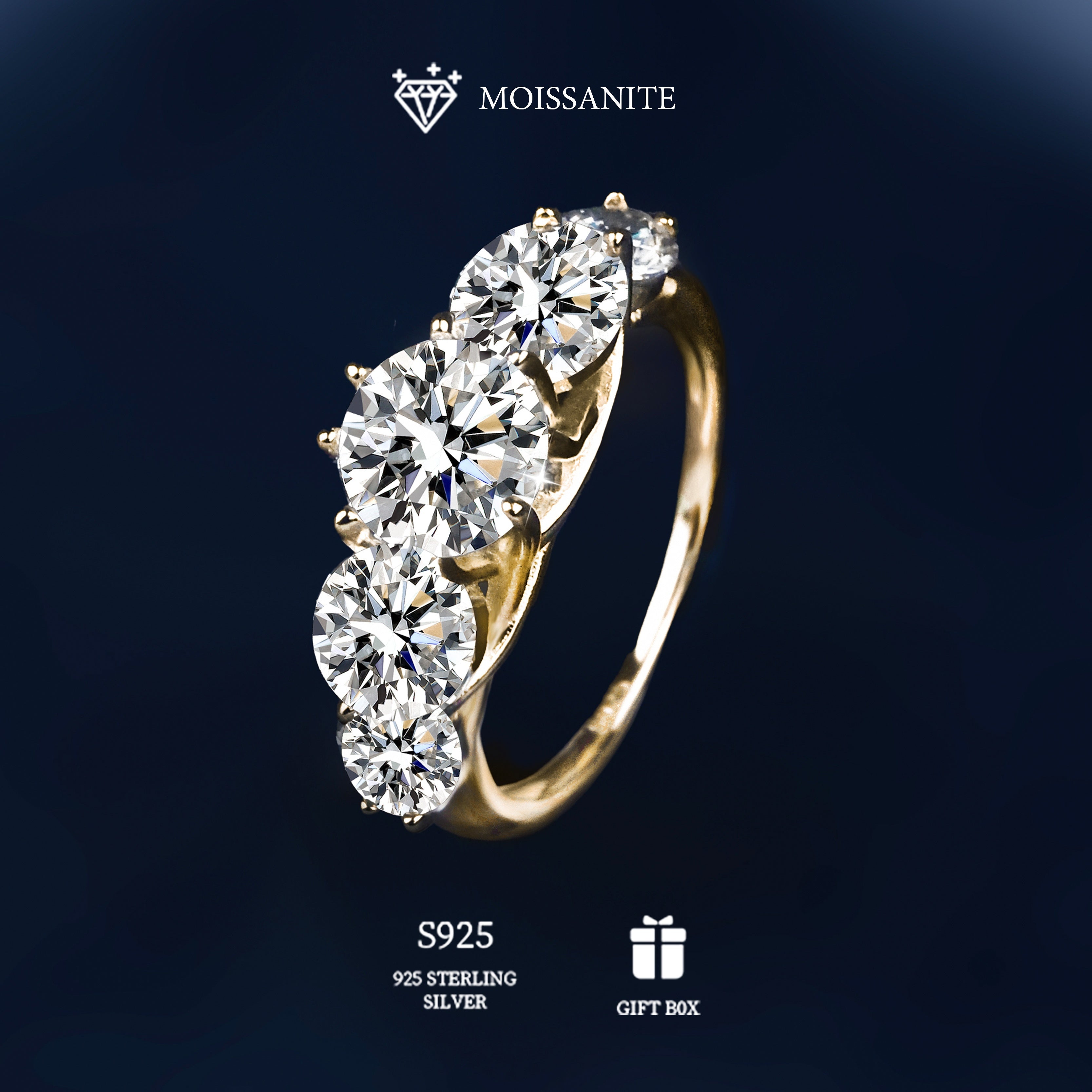 Sterling Silver Moissanite Ring 5 Carats 8-Prong Engagement Wedding Band for Women