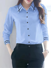 Women's Beige Polyester Dress Shirt Long Sleeve Button-Up Office Casual Spring Summer