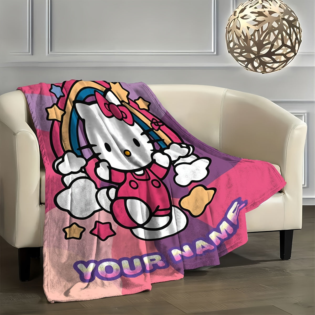 Personalized Cartoon Hello Kitty Flannel Blanket for Kids and Adults