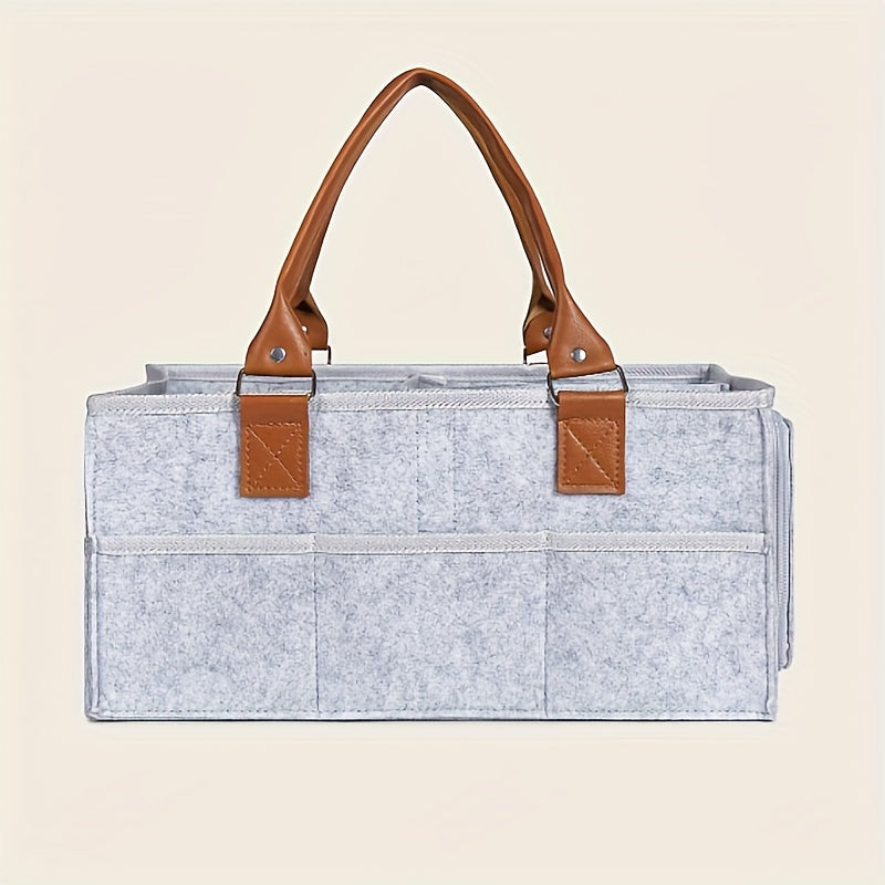 Light Grey Diaper Bag for Moms with Zipper Closure and Foldable Design