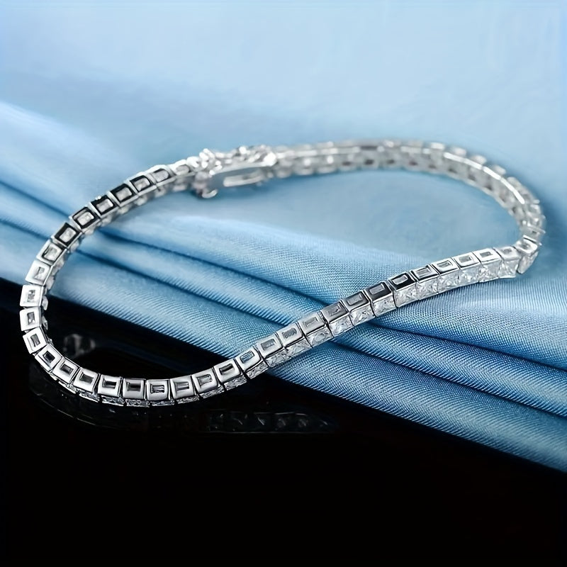 Ayollar uchun Sterling Silver Moissanite kvadrat kesim tennis taqinchoq, zamonaviy zargarlik buyumlari