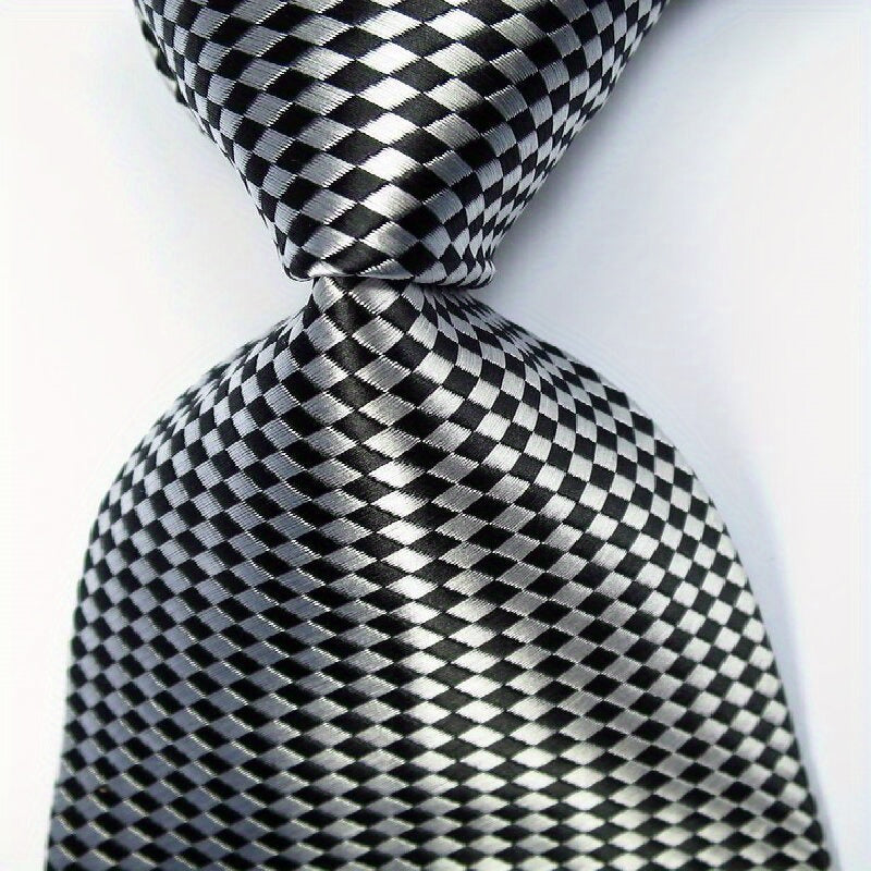 Men's Jacquard Woven Necktie Set Pink Yellow Black Plaid 8.99 cm