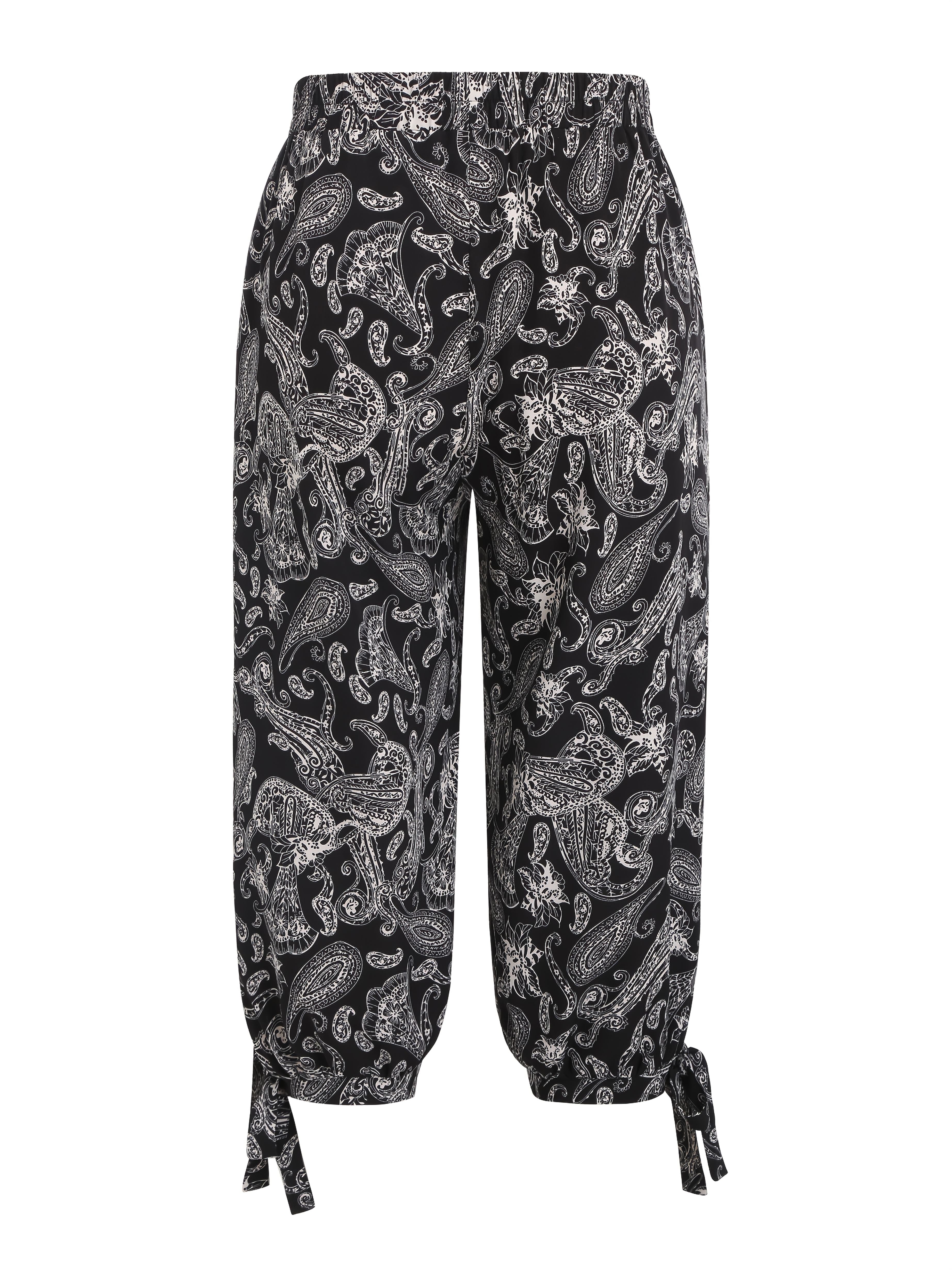 Pantalones capri de talla grande con estampado paisley para mujer, con cintura ajustable y abertura lateral