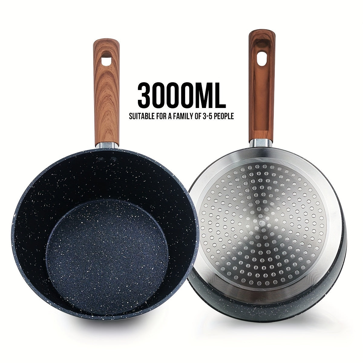 Juego de utensilios de cocina antiadherentes de Teflón negro de 3 piezas con olla para sopa y sartenes