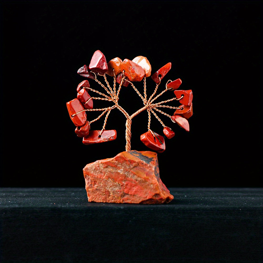 Small Natural Gemstone Crystal Lucky Tree on Raw Stone Base for Home Decor