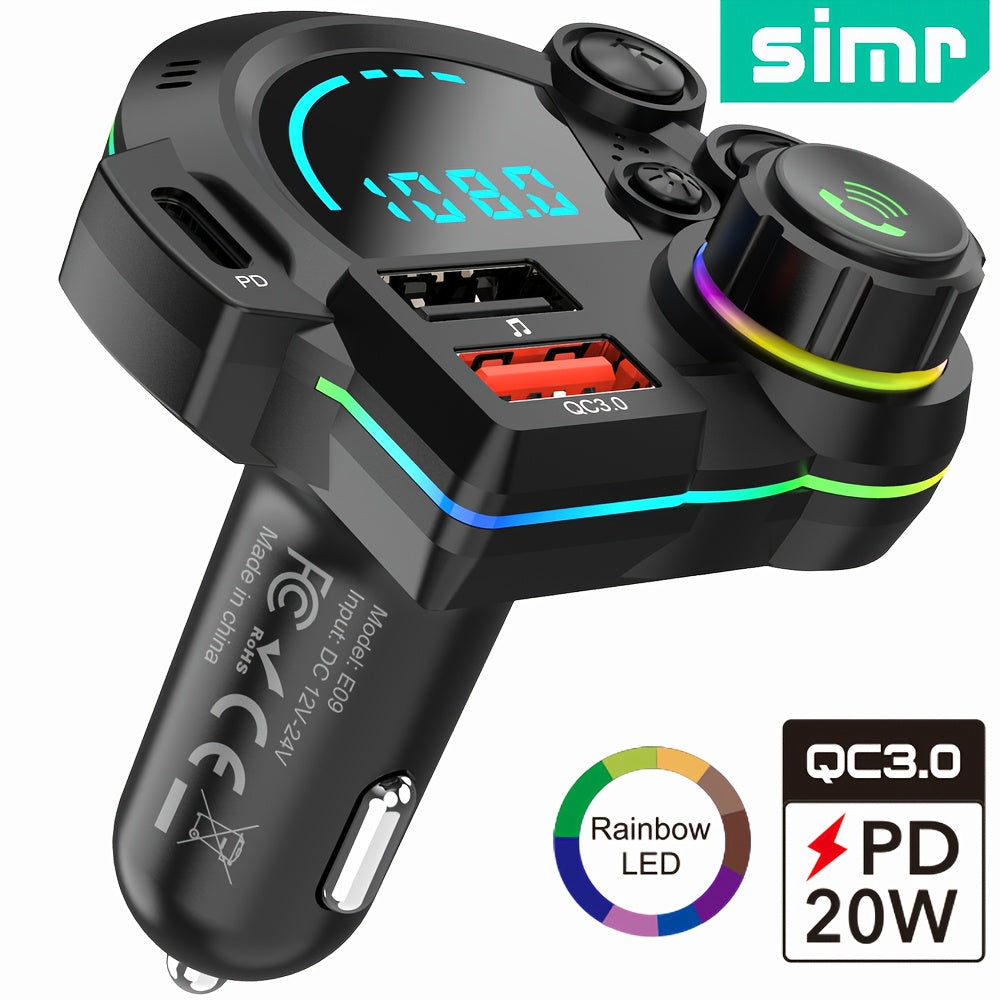Wireless Car FM Transmitter USB MP3 Player with RGB Lights and Bass Sound