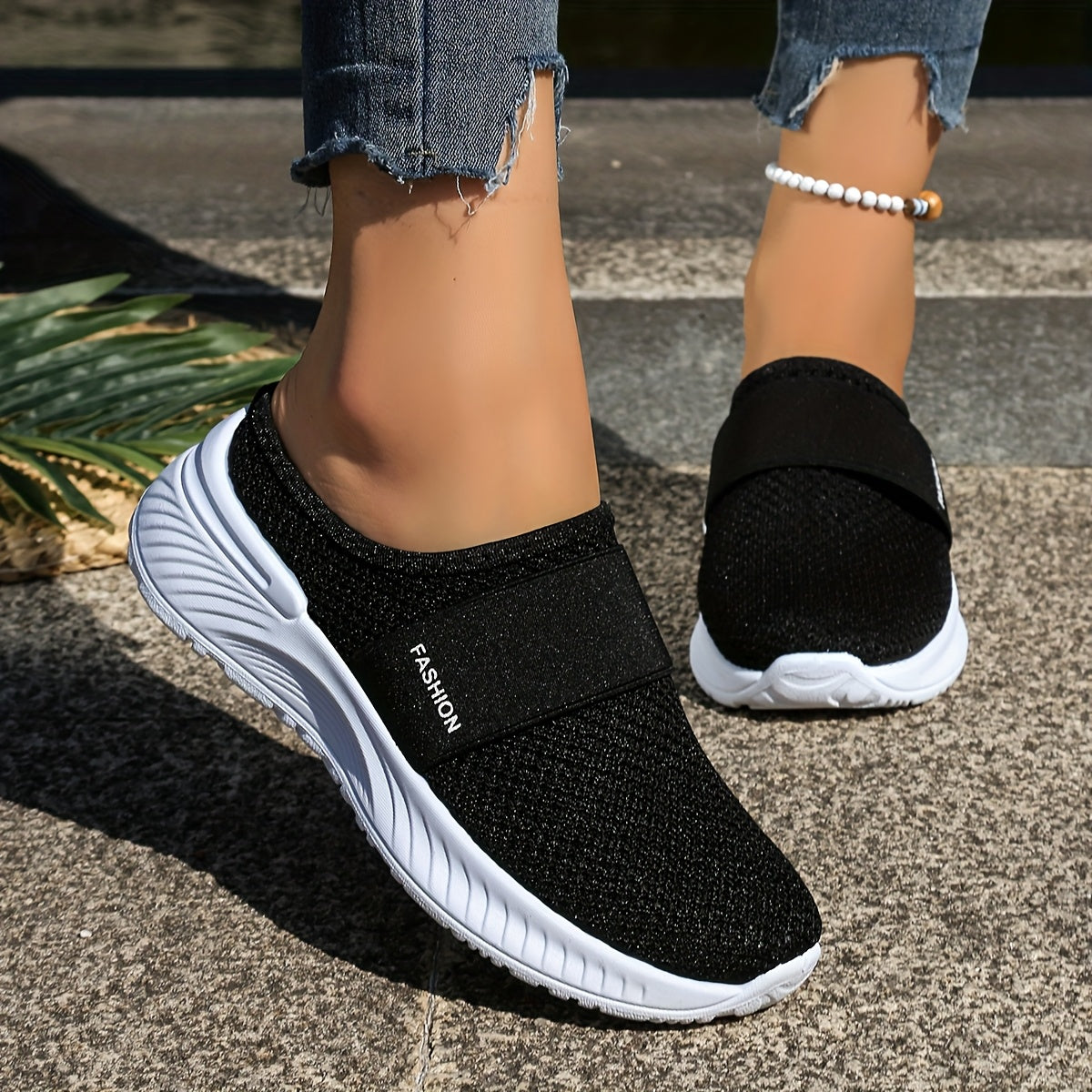 Women's Breathable Slip-Resistant Flat Shoes with Cushioned Insole Black/Navy