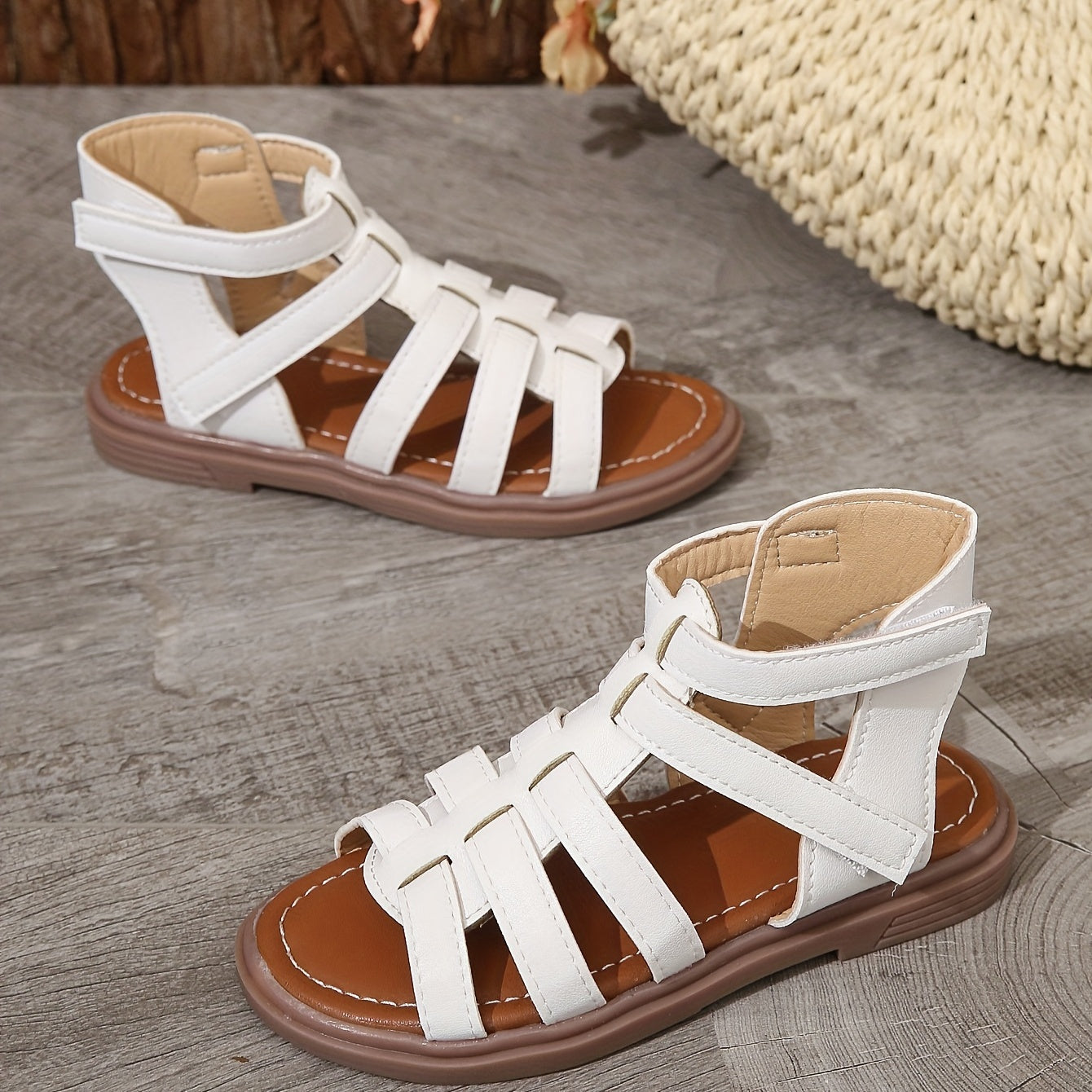 Girls' Braided Headband Sandals for Summer and Festivals with T-Strap and Open Toe
