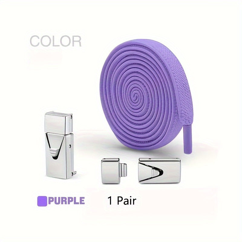 1 Pair 8mm Wide Elastic Flat Straps with Metal Buckle, Adjustable Shoelaces