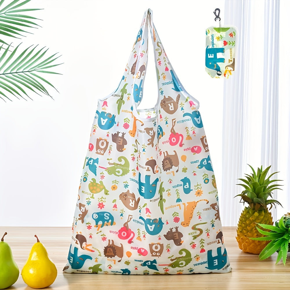 Large Foldable Tote Bag with Floral Pattern, Durable Polyester, Reusable Shopping
