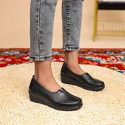 Women's Synthetic Slip-On Loafers with Wedge Heel - Casual Comfortable Flats