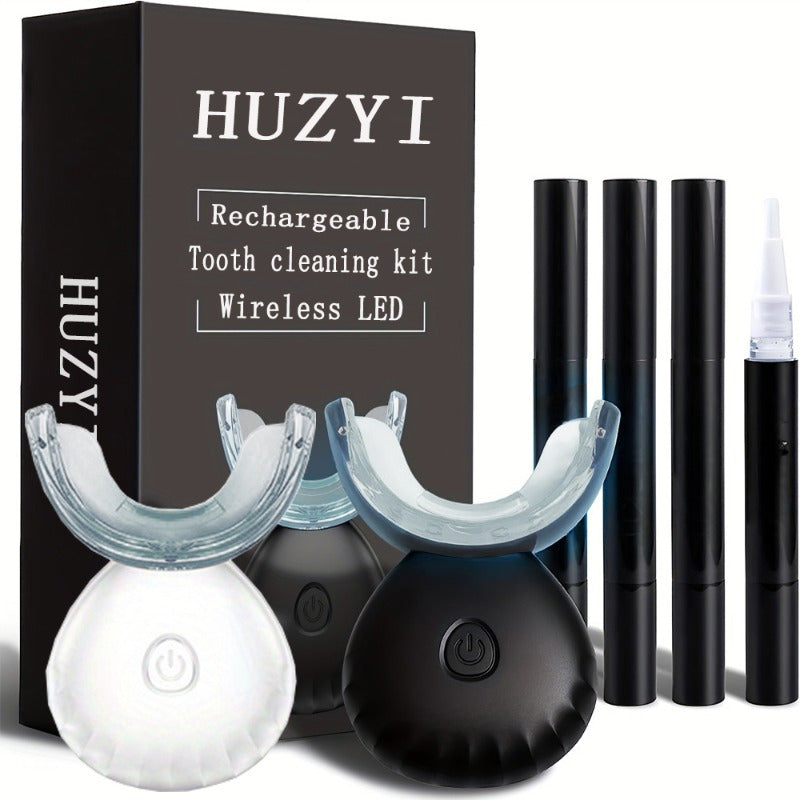 Uyda va sayohatda foydalanish uchun portativ tishlarni oqartirish to'plami, LED chiroq bilan, 4 ta parvarish geli, maxsus tadbirlar uchun ideal sovg'a.