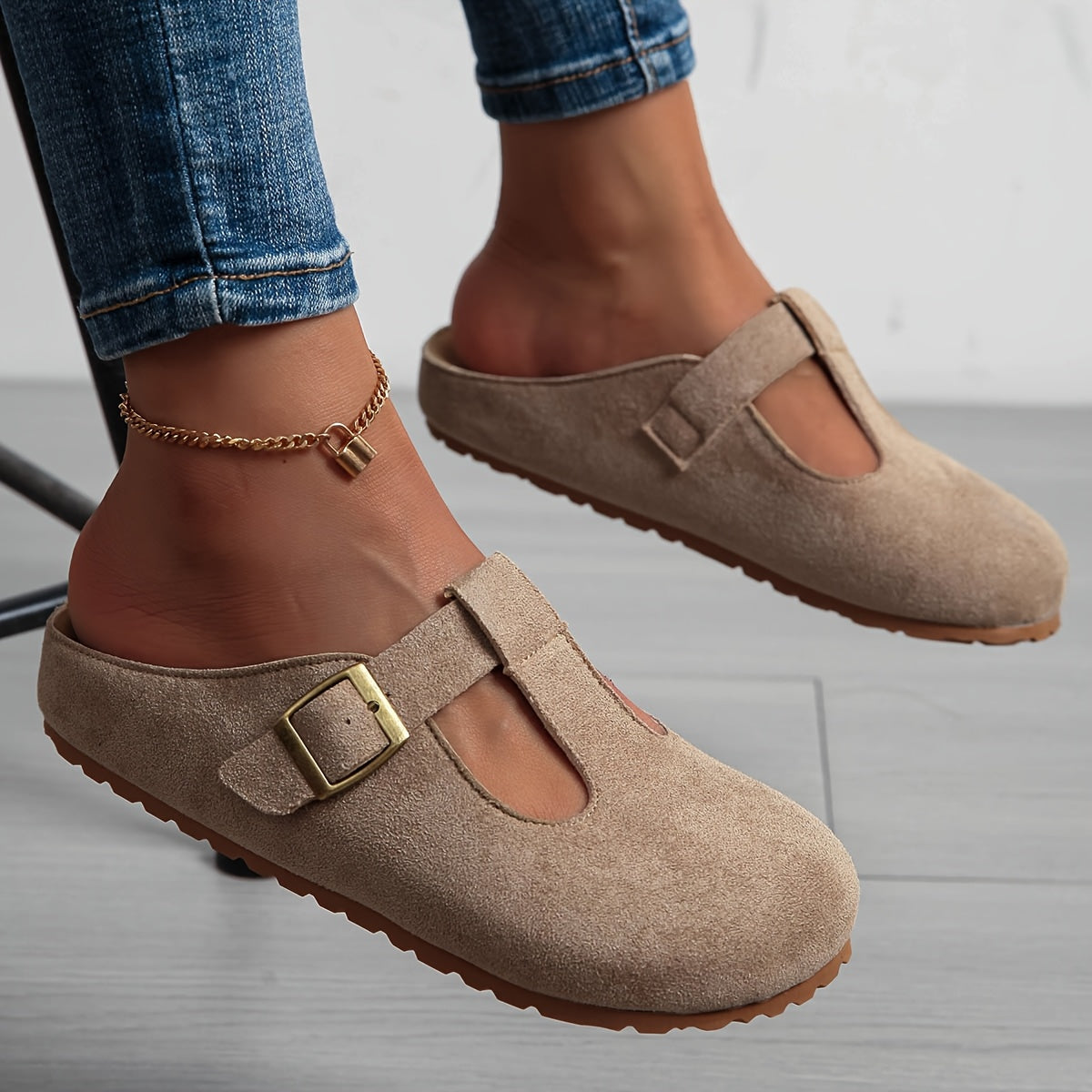 Women's Slip-On Platform Mules with Adjustable Buckle Straps Breathable Fabric