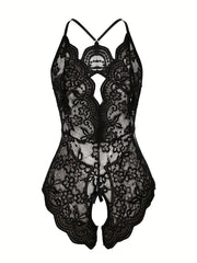 Women's Floral Lace Backless Teddy Bodysuit for Valentine's Day Gift