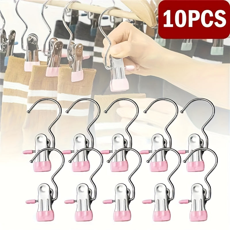 Set of 10 Stainless Steel Multi-Purpose Hangers with Hooks for Hats Socks and Pants