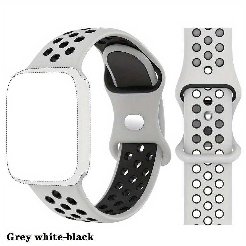 Correa de silicona transpirable para reloj deportivo compatible con Apple Watch 38mm-45mm con Series SE/8/7/6/5/4/3/2 en gris y negro