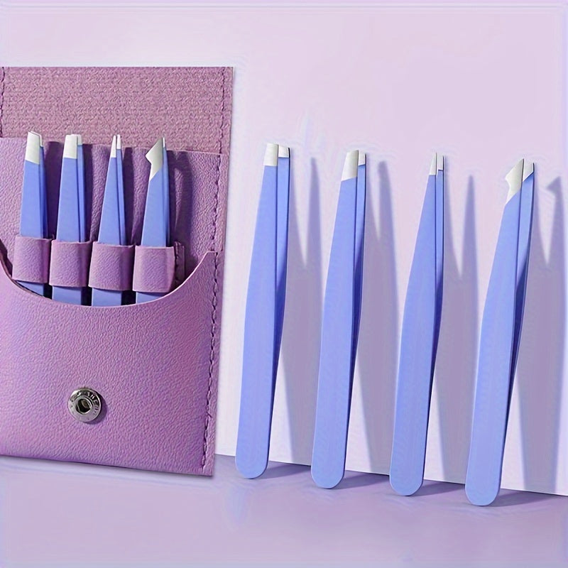 4Pcs Stainless Steel Eyebrow Tweezers Set for Eyelash Removal Rustproof Durable