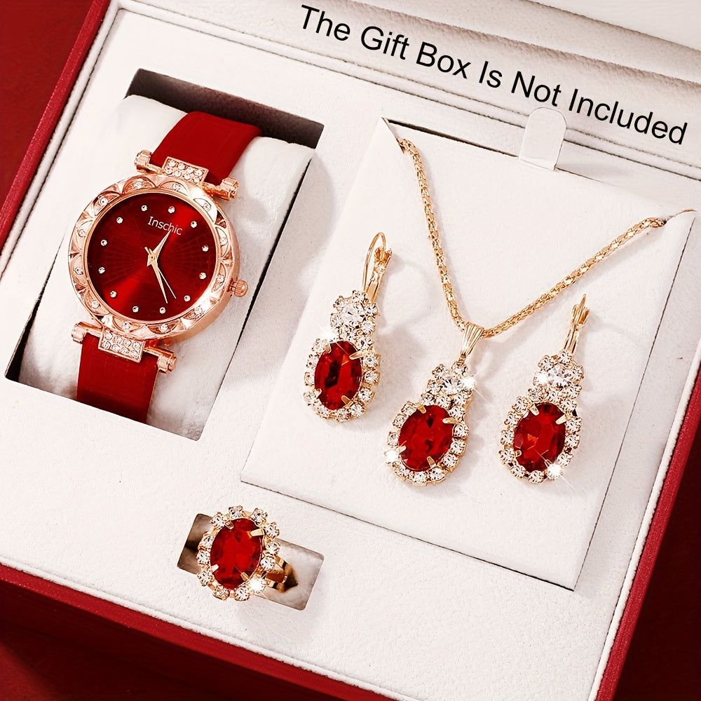 Ladies' Casual Quartz Watch Set with Diamond Jewelry for Daily Wear and Special Occasions
