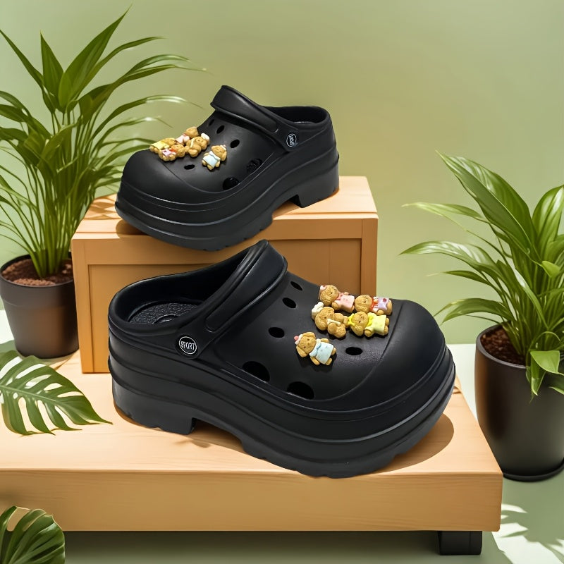 Women's Summer EVA Hole Shoes Thick Sole Teddy Dog Design Garden and Beach Shoes