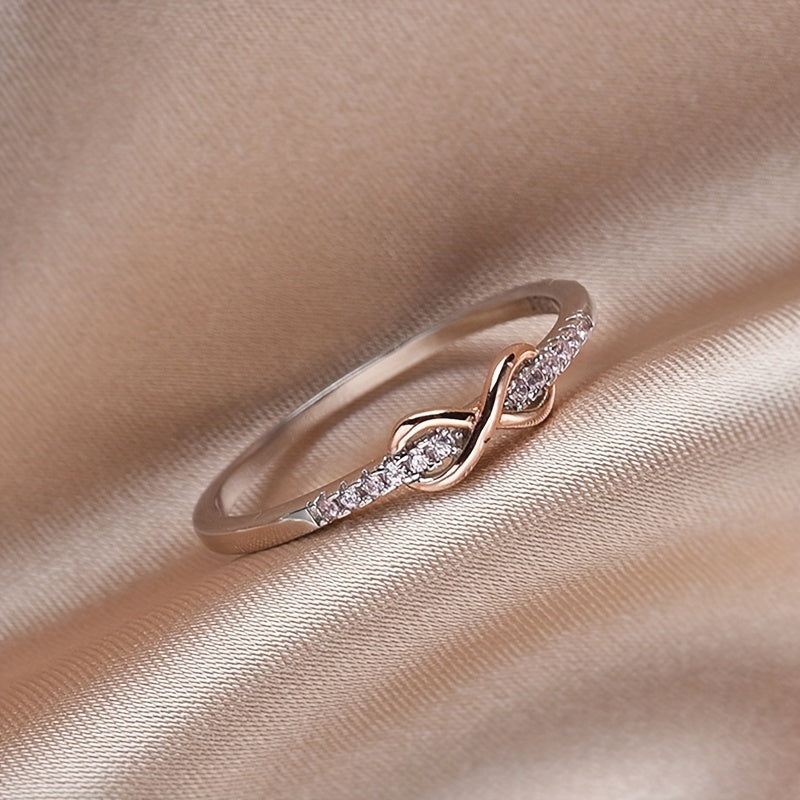 Sterling Silver Infinity Ring with Synthetic Zirconia Bohemian Wedding Jewelry