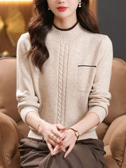 Plus Size Ribbed High Neck Sweater with Contrast Trim Casual Knitwear