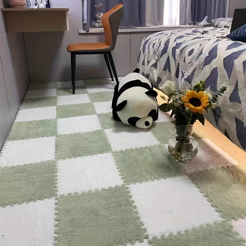 Juego de 24 alfombrillas de felpa floral entrelazadas de forma cuadrada para salón y dormitorio